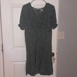 LOFT Teal Floral Short Sleeve Midi Dress